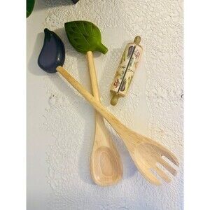 Vegetable kitchen eggplant spoon and fork salad set w/ recipe card holder